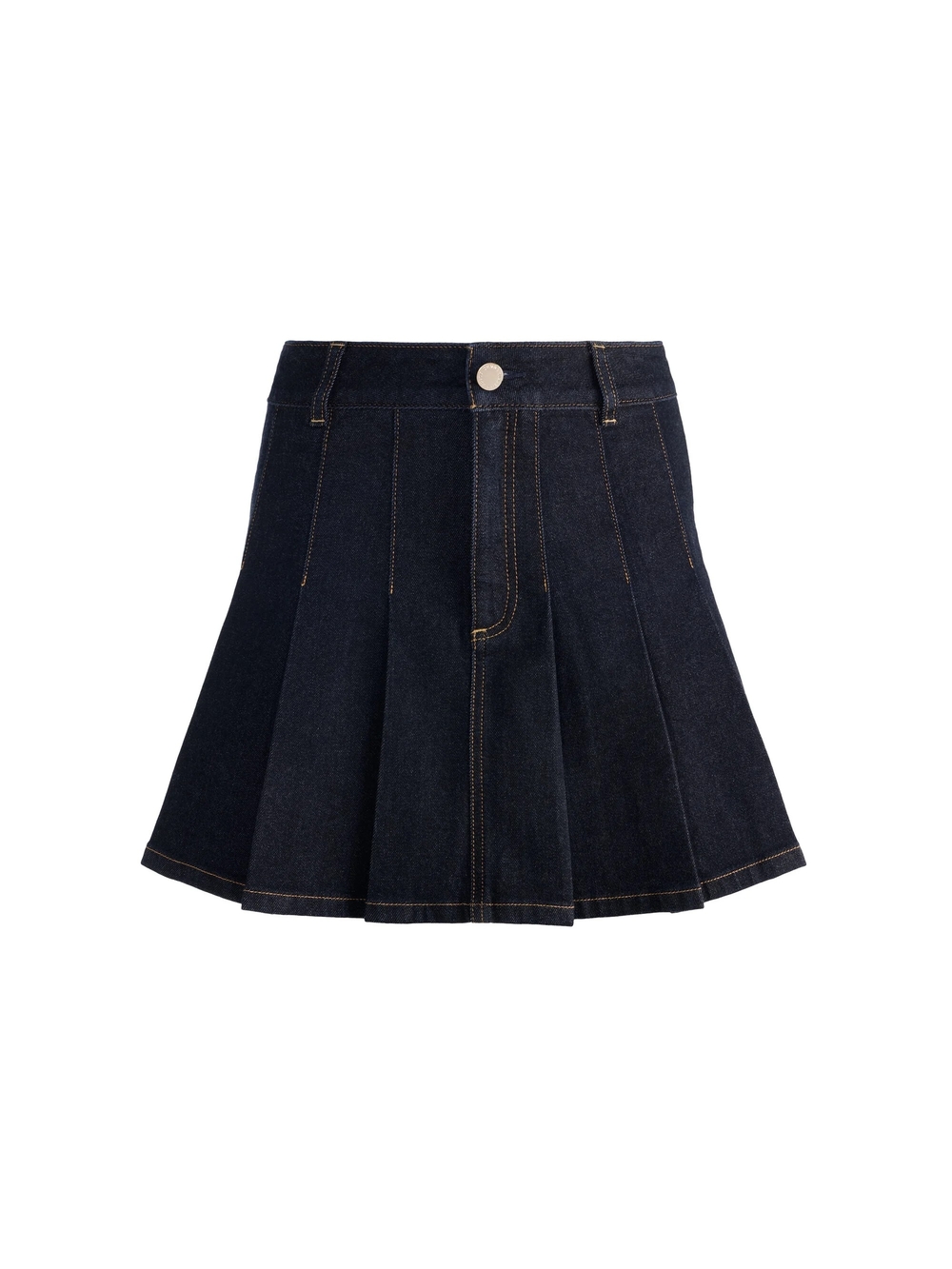 Alice + Olivia Dark Indigo Denim Pleated Skater Mini Skirt